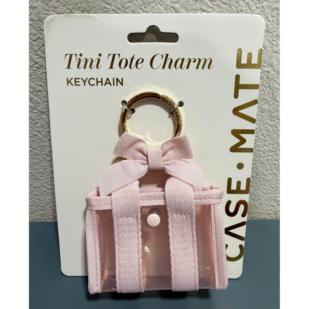 Case-Mate Tini Tote Charm‎ Keychain Pink Clear Mini Bag Bow CM059462 NEW - Picture 3 of 4